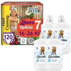 Coccolino Sensitive Pure Öblítő 272 mosás 4x1700ml + Libero Up&Go havi Pelenkacsomag 16-26kg Junior 7 (120db) kép