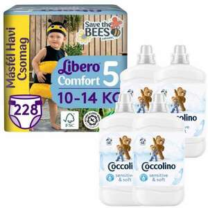 Coccolino Sensitive Pure Öblítő 272 mosás 4x1700ml + Libero Comfort másfél havi Pelenkacsomag 10-14kg Maxi+ 5 (228db) kép