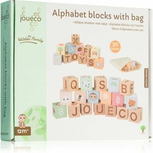 Jouéco The Wildies Family Alphabet Blocks with Bag fakocka fából készült 12 m+ 30 db kép