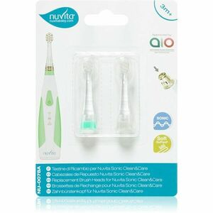 Nuvita Sonic Clean&Care Replacement Brush Heads tartalék fejek a szónikus elemes fogkeféhez újszülötteknek Sonic Clean&Care Small Green/White 3 m+ 2 d kép