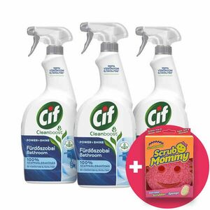 Cif Power&Shine Fürdoszobai Spray 3x750ml + Ajándék Scrub Mommy Szivacs kép