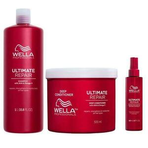 Hajápoló Csomag Javító Hatással Sérült Hajra - Wella Professionals Ultimate Repair: Sampon Ultimate Repair Shampoo, 1000 ml + Balzsam Ultimate Repair Deep Conditioner, 500 ml + Öblítésment kép