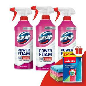 Domestos Power Hab spray Floral Fresh 3x435ml + Ajándék Vileda Törlőkendő kép