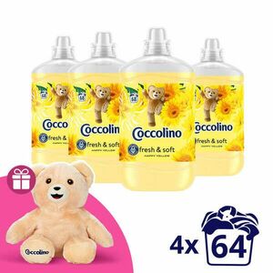 Coccolino Happy Yellow Öblítő koncentrátum 272 mosás (4x1700ml) + Ajándék Coccolino Maci kép