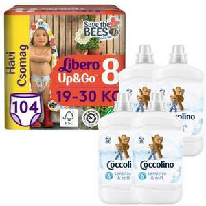 Coccolino Sensitive Pure Öblítő 272 mosás 4x1700ml + Libero Up&Go havi Pelenkacsomag 19-30kg XL 8 (104db) kép