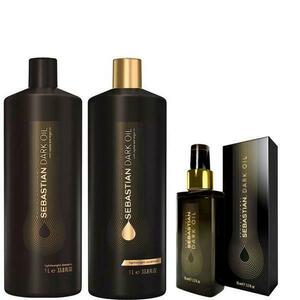 Hajápoló Csomag Hidratálásra és Csillogásra - Sebastian Professional Dark Oil Lightweight: Sampon 1000, Balzsam 1000 ml, Styling Hajolaj 95 ml kép