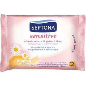 Nedves Intim Törlőkendők Kamilla Kivonattal - Septona Sensitive Intimate Wipes Chamomile Extract, 15 db. kép