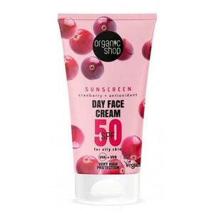 Fényvédő Nappali Arckrém Kombinált vagy Vegyes Bőrre, SPF50 UVA+UVB - Organic Shop Sunscreen Day Face Cream Cranberry+Antioxidants SPF50, 50 ml kép