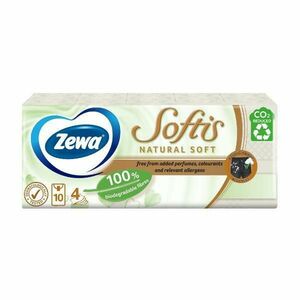 4 Rétegű Natúr Papír Zsebkendő - Zewa Softis Natural Soft, 10 db. kép