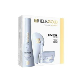 Hajápolókészlet Száraz, Sérült vagy Festett Hajra - Heli's Gold Revival Series Intro Kit: Sampon Revitalize 300 ml, Hajmaszk Restructure 100 ml, Szérum Crystal Cream 30 ml, 1 Hajfeke Tangle-Free kép