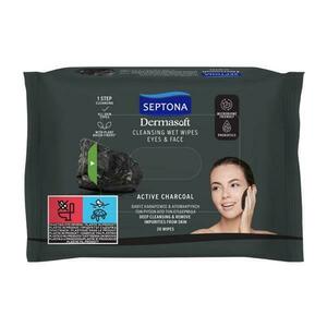 Nedves sminktisztító törlőkendők – Septona Dermasoft Active Charcoal, 20 db. kép