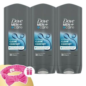 Dove Men+Care Tusfürdő Clean Comfort 3x400ml + Ajándék Hajpánt kép