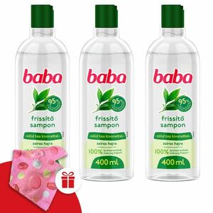 Baba Sampon Zöld Tea Kivonattal Zsíros Hajra 3x400ml + Ajándék Ba... kép
