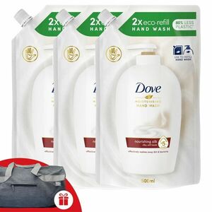 Dove Folyékony Szappan Utántöltő Silk 3x500ml + Ajándék Dove Sporttáska kép