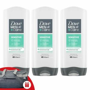 Dove Men+Care Tusfürdő Sensitive 3x400ml + Ajándék Dove Sporttáska kép