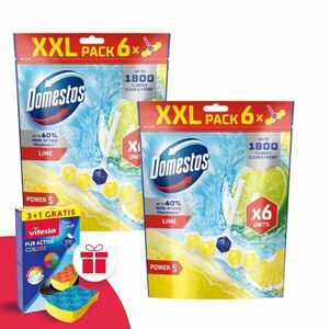 Domestos Power5 WC frissítő blokk Lime (12x50g) + Ajándék Vileda Szivacs kép