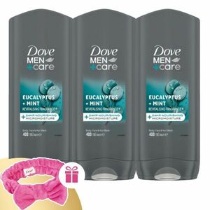 Dove Men+Care Tusfürdő Eucalyptus és Mint 3x400ml + Ajándék Hajpánt kép