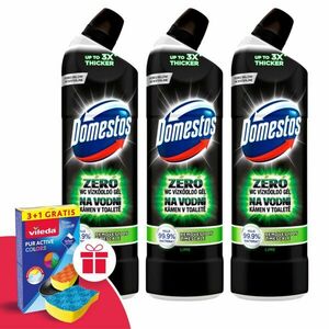 Domestos Zéró Lime WC Vízkőoldó 3x750ml + Ajándék Vileda Szivacs kép