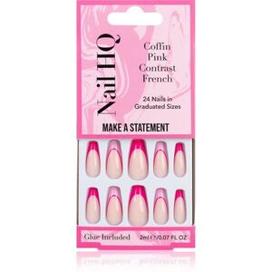 Nail HQ Coffin Pink Contrast French műköröm ragasztóval 24 db kép