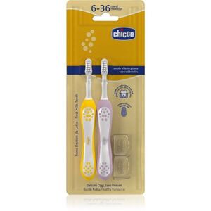 Chicco Toothbrush Set 6-36m fogkefe gyermekeknek Lilac-Mustard 6-36m 2 db kép