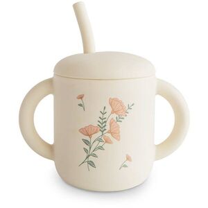 Mushie Silicone Training Cup Pink Flowers bögre szívószállal 1 db kép