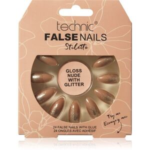 Technic Cosmetics False Nails Stiletto műköröm Gloss Nude with Glitter 24 db kép