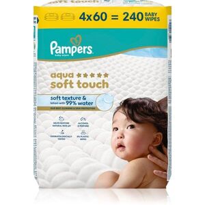 Pampers Aqua Soft Touch nedves tisztító törlőkendők gyermekeknek 4x60 db kép