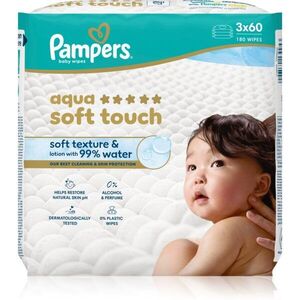 Pampers Aqua Soft Touch nedves tisztító törlőkendők gyermekeknek 3x60 db kép