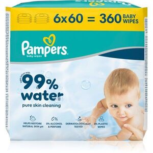 Pampers 99% Water Baby Wipes nedves tisztító törlőkendők gyermekeknek 6x60 db kép