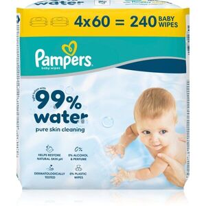 Pampers 99% Water Baby Wipes nedves tisztító törlőkendők gyermekeknek 4x60 db kép