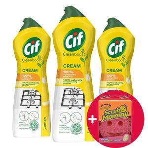 Cif Súrolókrém Lemon 3x750ml + Ajándék Scrub Mommy Szivacs kép