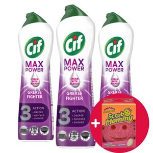 Cif Grease Fighter Súrolókrém 3x450ml + Ajándék Scrub Mommy Szivacs kép