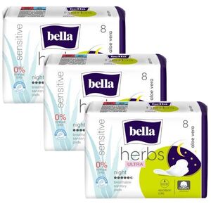 Bella Herbs Ultra Night sensitive egészségügyi Betét aloe verával 3x8db kép