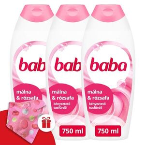 Baba Habcsók Tusfürdő Málna és Rózsafa 3x750ml + Ajándék Baba Hajturbán kép
