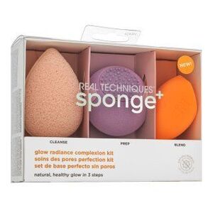 Real Techniques Sponge+ Glow Radiance Complexion Kit 3pcs készlet az egységes és világosabb arcbőrre kép