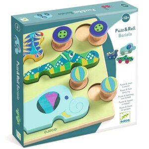 DJECO Puzzle & Push Along Toy Animal Toy Cars interaktív formaberakó játék 18m+ 12 db kép