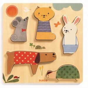 DJECO Wooden Block Puzzle Pets interaktív formaberakó játék 12m+ 1 db kép