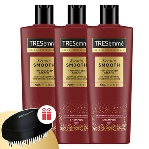 TRESemmé Keratin Smooth Sampon göndörödő hajra 3x400ml + Ajándék fésű kép