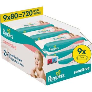 Pampers Sensitive Baby Wipes nedves tisztító törlőkendők gyermekeknek 9x80 db kép