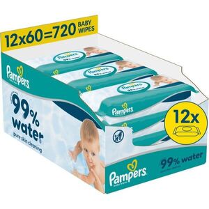 Pampers 99% Water Baby Wipes nedves tisztító törlőkendők gyermekeknek 12x60 db kép