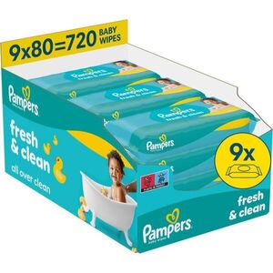 Pampers Fresh & Clean nedves tisztító törlőkendők gyermekeknek 9x80 db kép