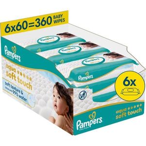 Pampers Aqua Soft Touch nedves tisztító törlőkendők gyermekeknek 6x60 db kép