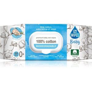 GoWipes Baby 100% Cotton Biodegradable finom nedves törlőkendők gyermekeknek az érzékeny bőrre 0+ 50 db kép