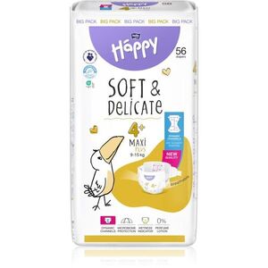 BELLA Baby Happy Soft&Delicate eldobható pelenkák nedvességelvezető csatornákkal Maxi Plus 9-15 kg 56 db kép