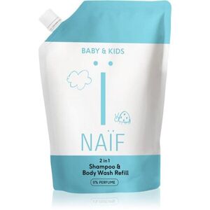Naif Baby & Kids 2-in-1 gyermek tisztító gél és sampon parfümmentes Reffil 500 ml kép