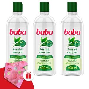 Baba Sampon Zöld Tea Kivonattal Zsíros Hajra 3x400ml + Ajándék Ba... kép