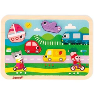Janod Chunky Puzzle Vehicles interaktív formaberakó játék 18m+ 7 db kép