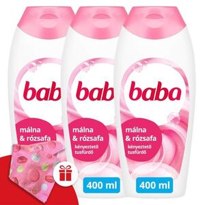 Baba Habcsók Tusfürdő Málna és Rózsafa 3x400ml + Ajándék Baba Hajturbán kép