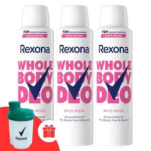 Rexona Whole Body Wild Rose Dezodor 3x150ml + Ajándék Rexona shaker kép