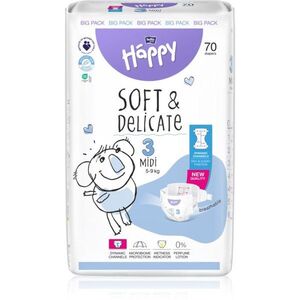 BELLA Baby Happy Soft&Delicate eldobható pelenkák nedvességelvezető csatornákkal Midi 5-9 kg 70 db kép